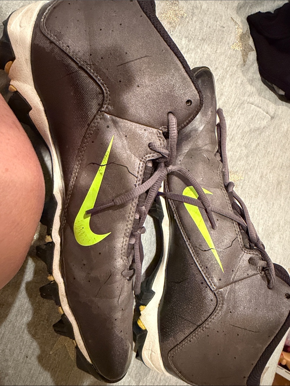 Nike Dark Gray Cleats with Neon Yellow Swoosh